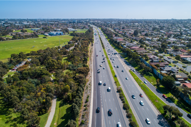 Aerial view of a highway to illustrate dallas traffic deaths in 2024